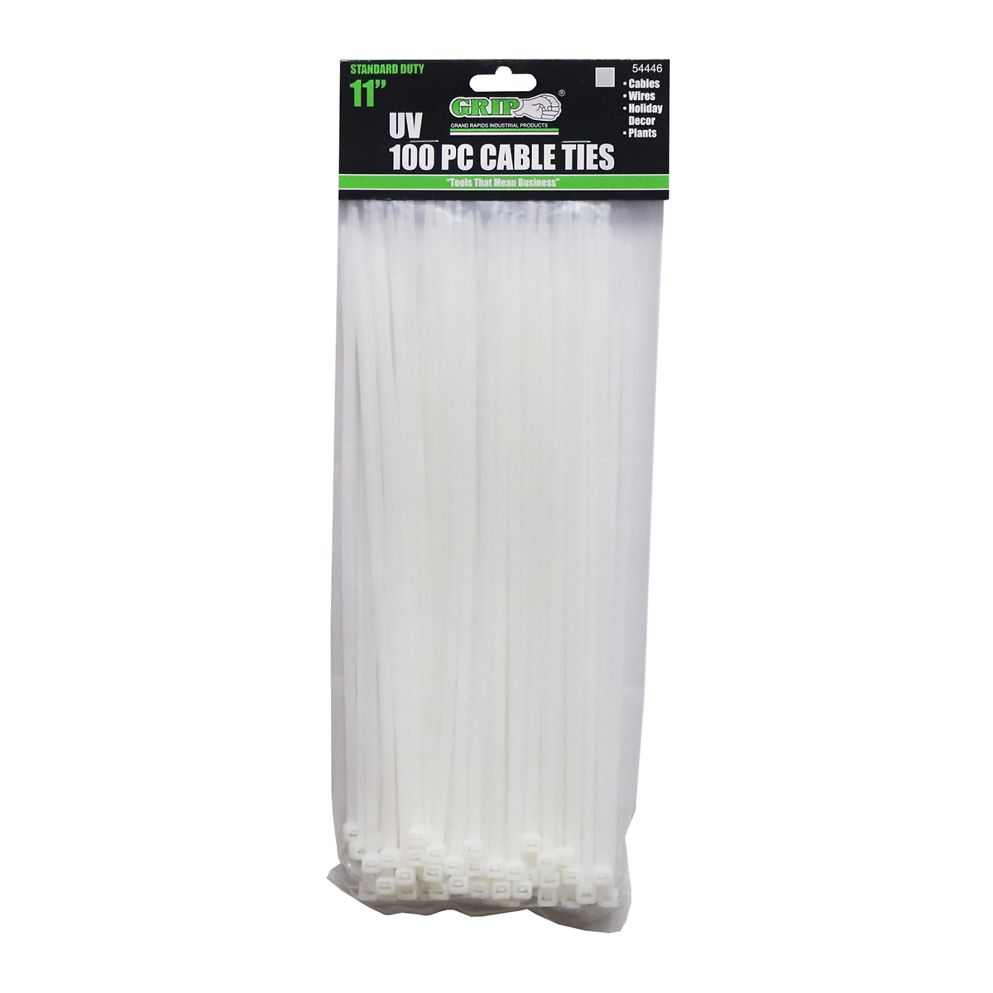 Grip, 11" Standard Duty 100 pc Cable Tie - Natural,  Loop tensile strength: 50 lbs, Model #54446